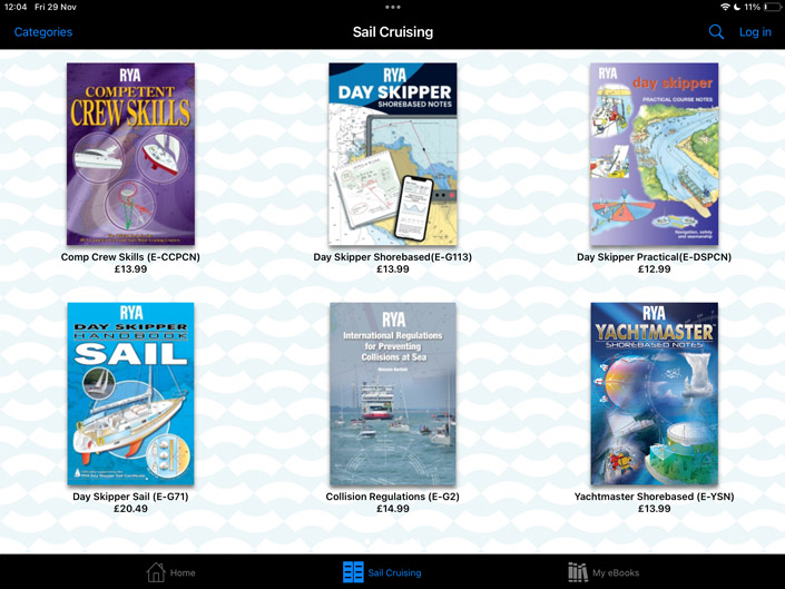 Screenshot from the RYA Books app for iOS, showing the My Owned eBooks section in landscape view